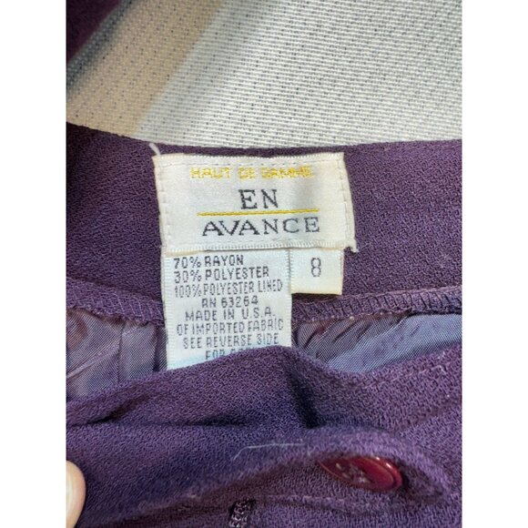 En Avance Women's Rayon Pant Suit Set Three Button Blazer Size 8 Purple - Picture 4 of 16